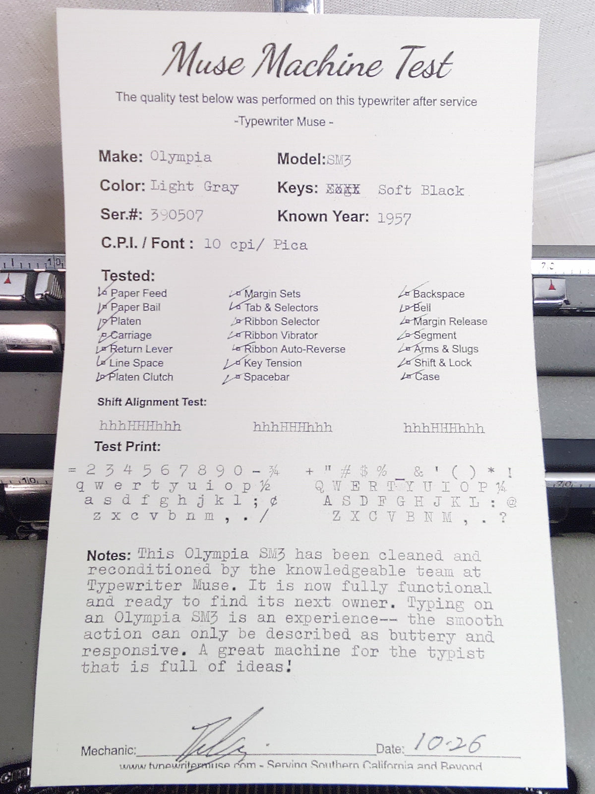 1957 Olympia SM3 Reconditioned Vintage Typewriter