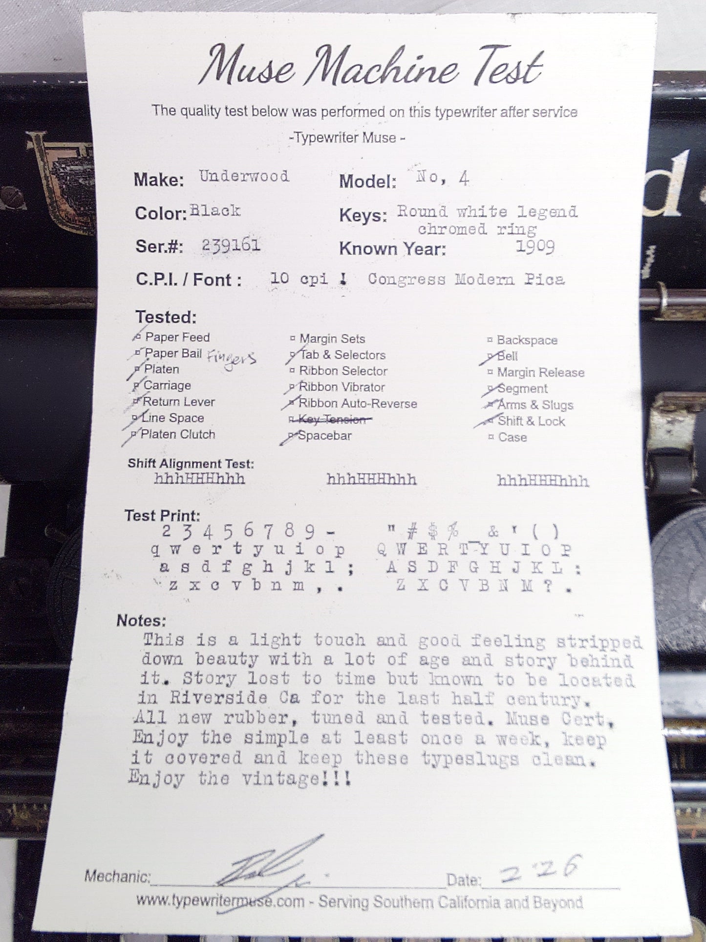 Vintage Typewriter - Underwood No. 4, 1909