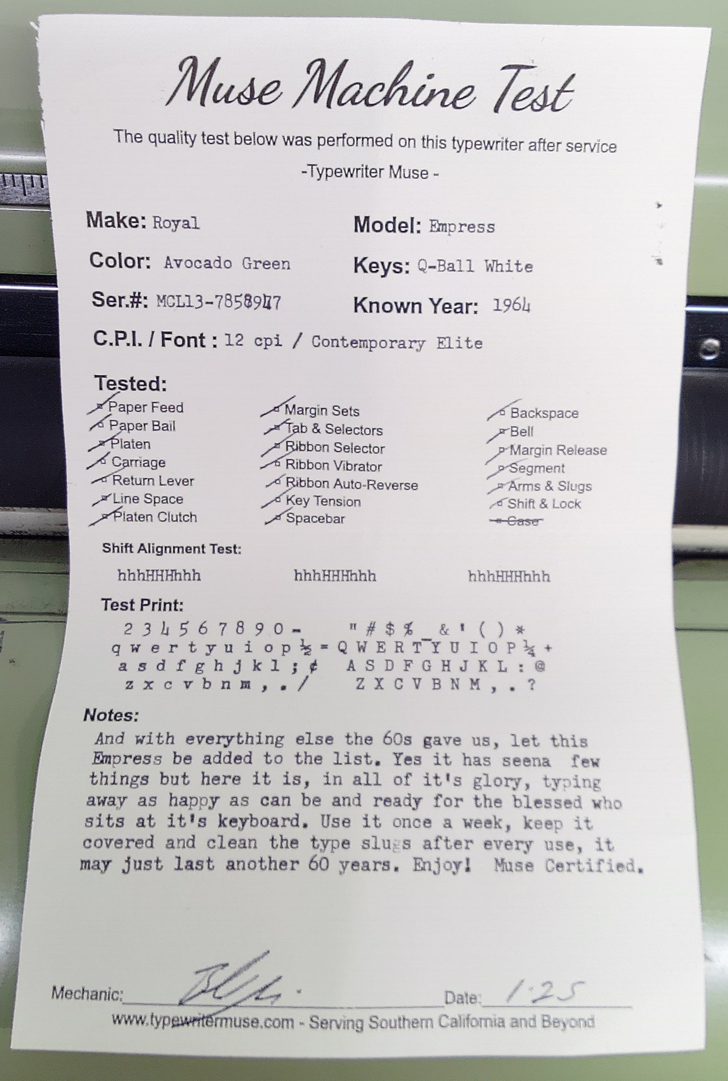 Royal Empress 1964 Standard Typewriter