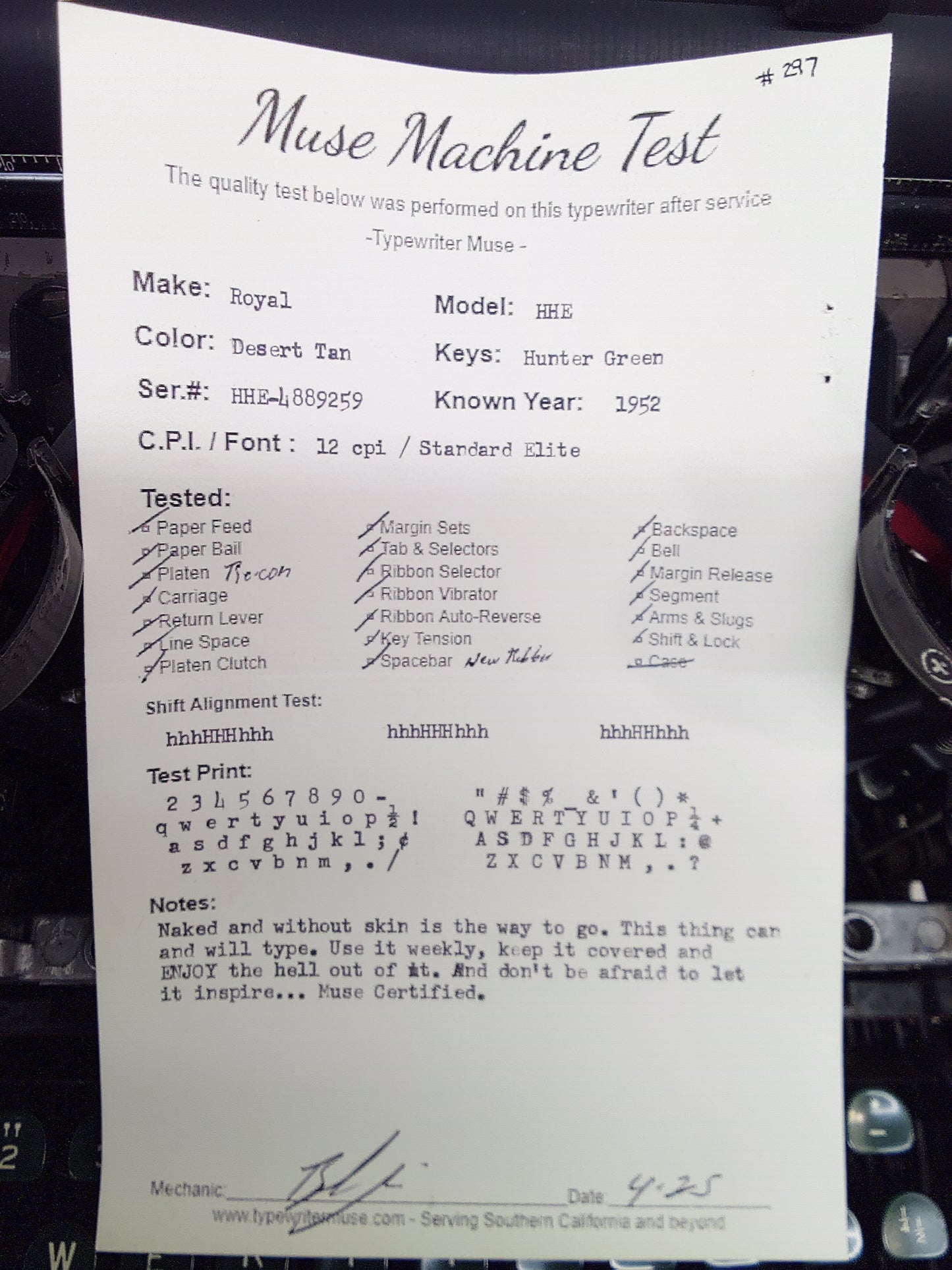 Royal HHE Typewriter 1952