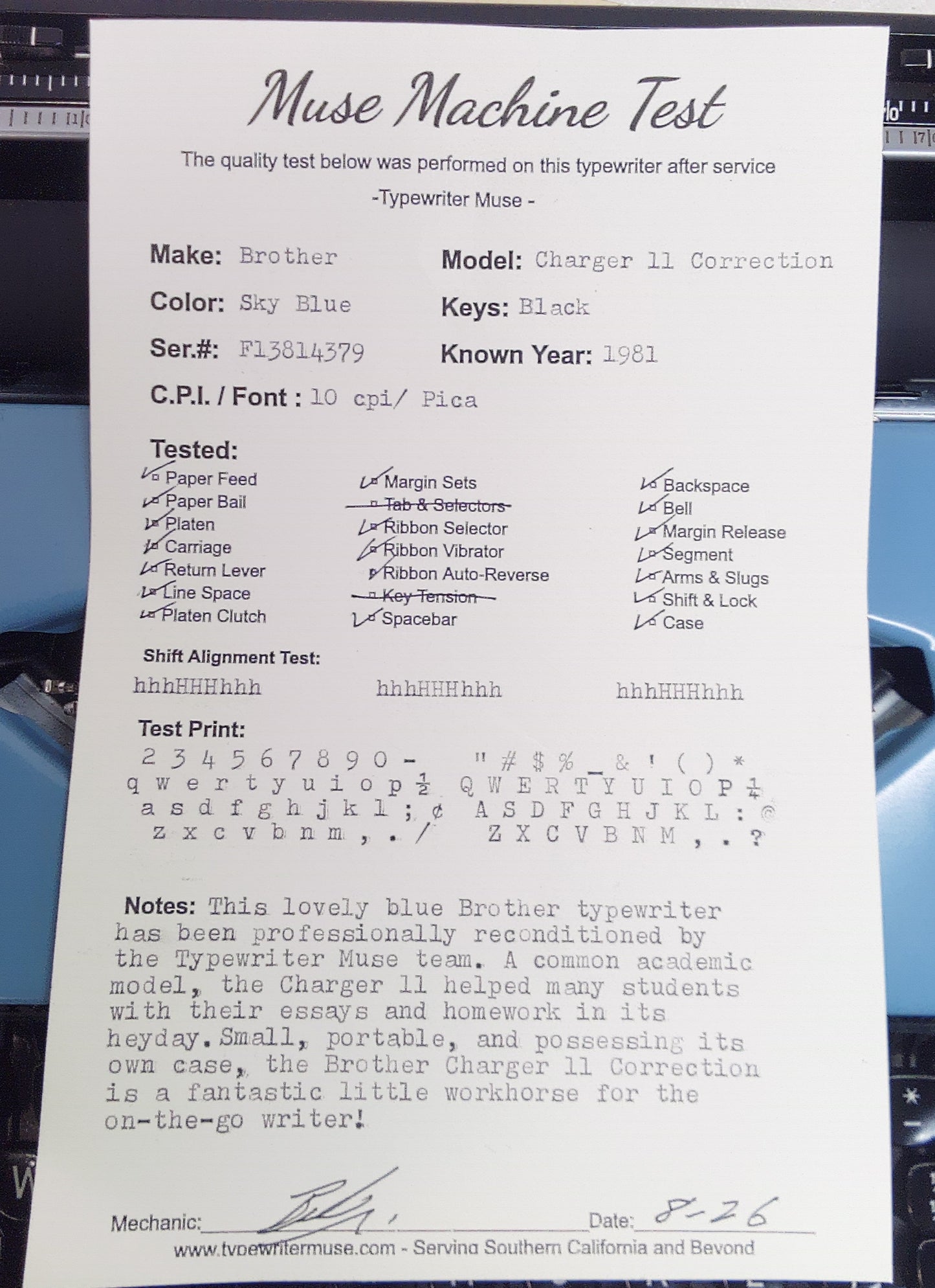 '81 Reconditioned Brother Charger 11 Typewriter