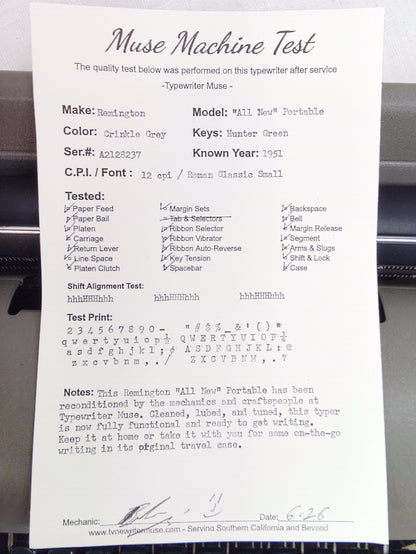 '51 Remington "All New" Portable Model Typewriter