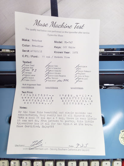 Webster XL-747 Working Typewriter, 197X