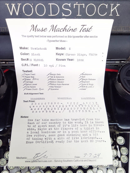 Woodstock Model 5 Typewriter 1932
