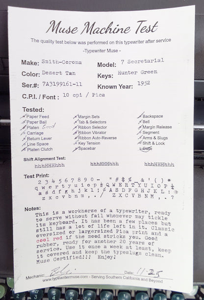 Smith Corona 7 Secretarial Typewriter, 1952