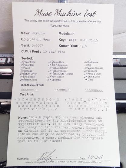 1957 Olympia SM3 Reconditioned Vintage Typewriter