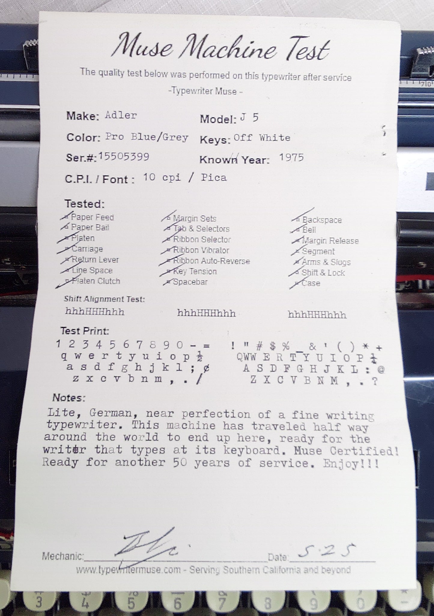 Adler J5 Typewriter 1975