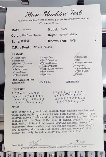 Typewriter - Hermes 3000 Mark 2 1969