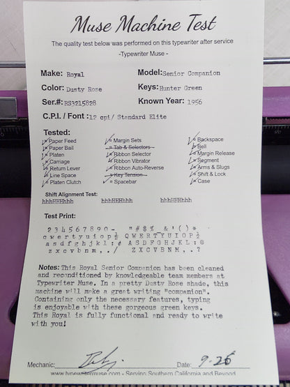 '56 Royal Senior Companion Typewriter Dusty Rose Pink