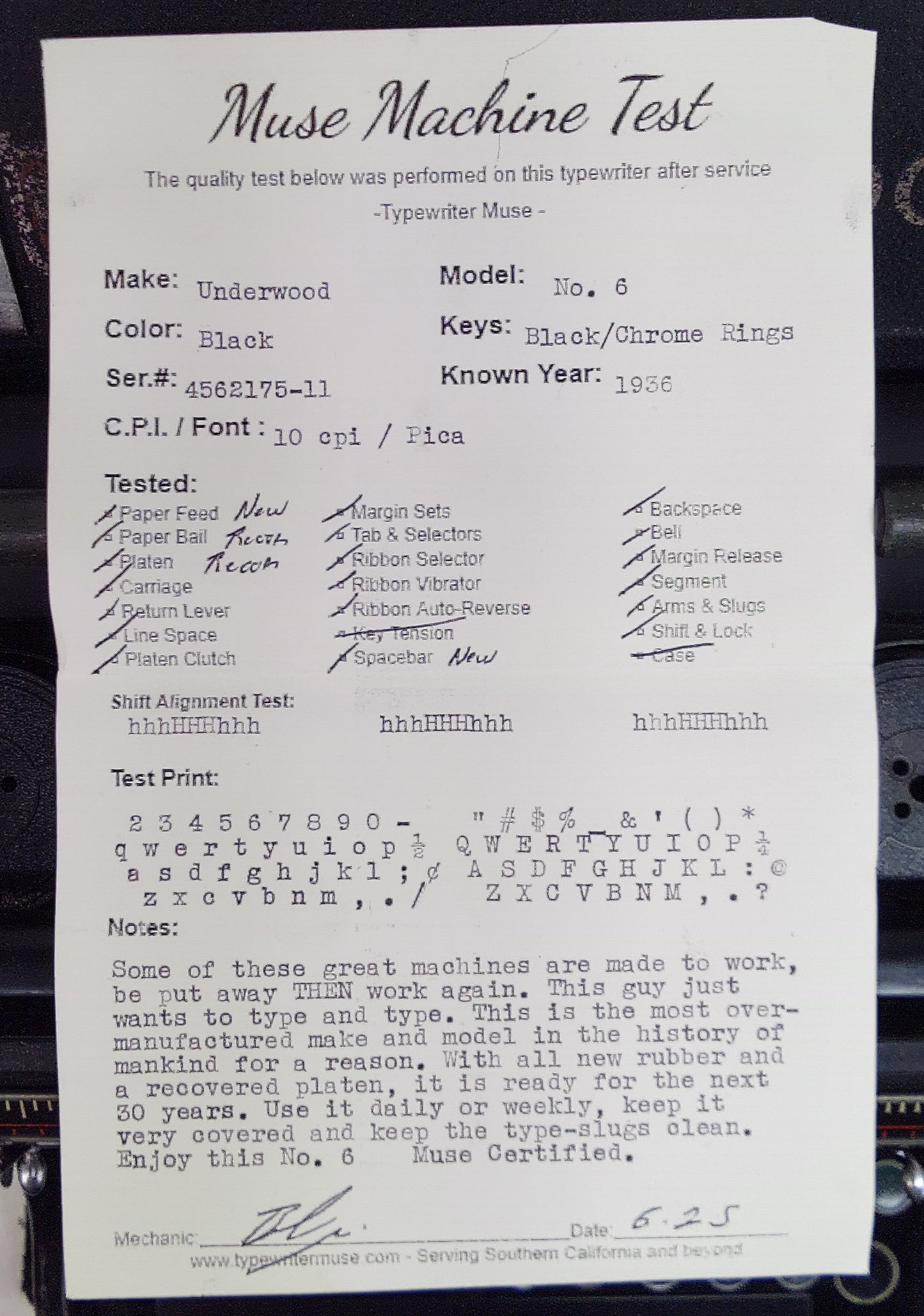 Underwood No. 6 Vintage Typewriter , 1936