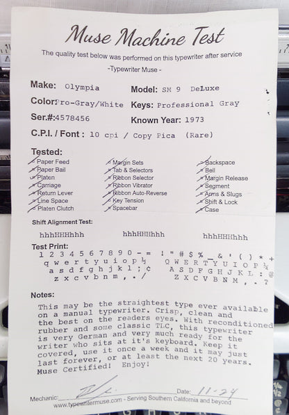 Olympia SM 9 Deluxe Typewriter, 1973
