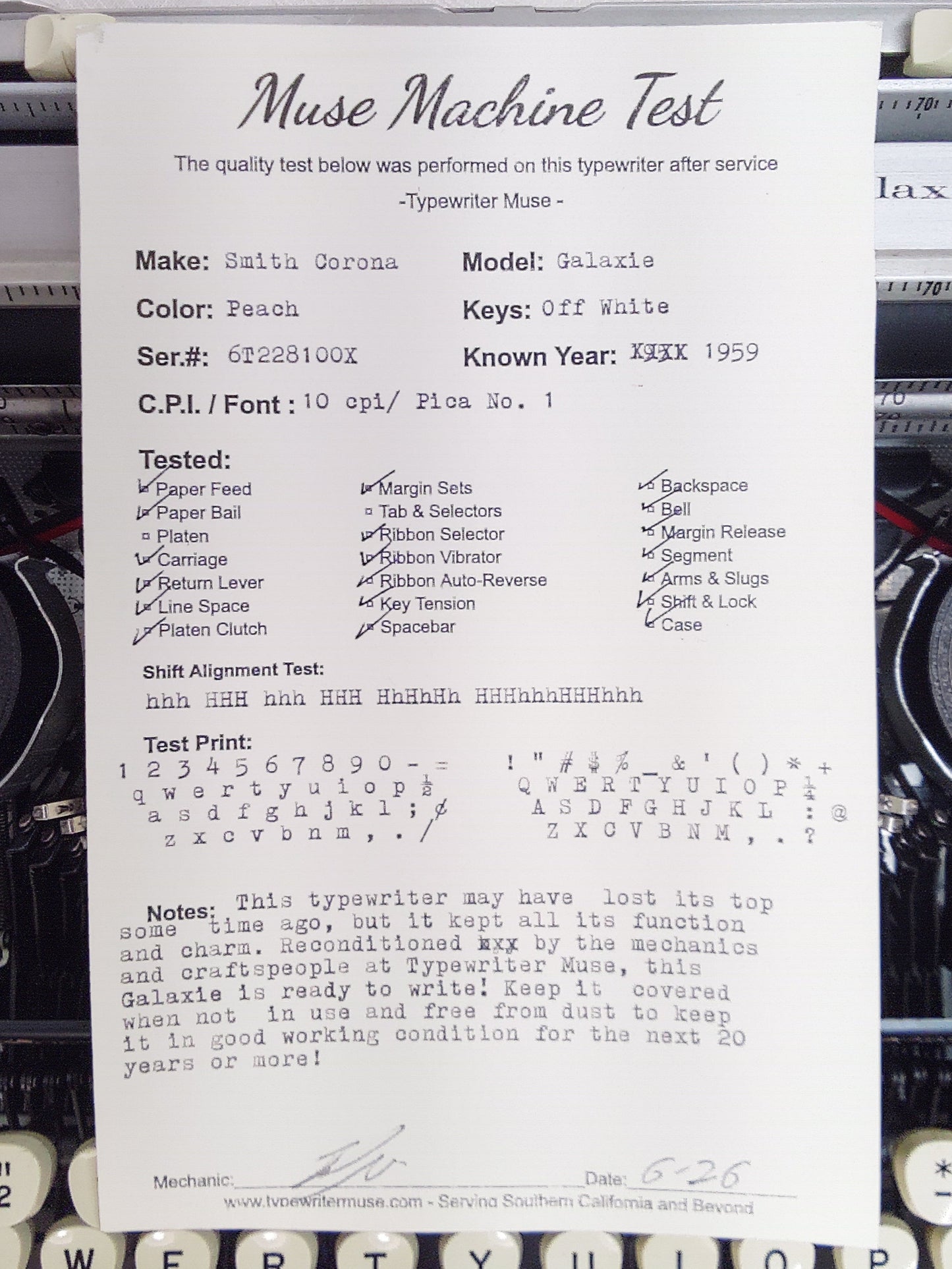 Smith Corona Galaxie Vintage Typewriter,  1959